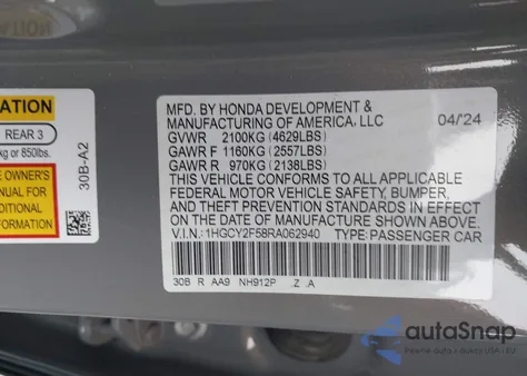 2024 Honda Accord Hybrid Sport z USA, uszkodzony, nr VIN 1HGCY2F58RA062940